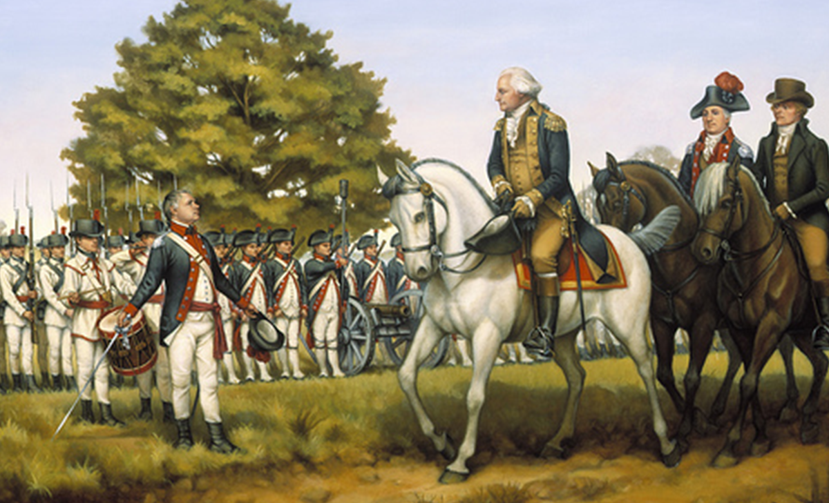 Geo. Washington reviews the troops at Fr. Cumberland, Md before their march to suppress the Whiskey Rebellion in Western Penns. 